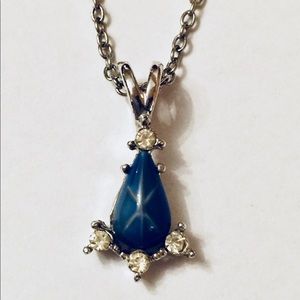 Faux SILVER SAPPHIRE/DIAMOND NECKLACE